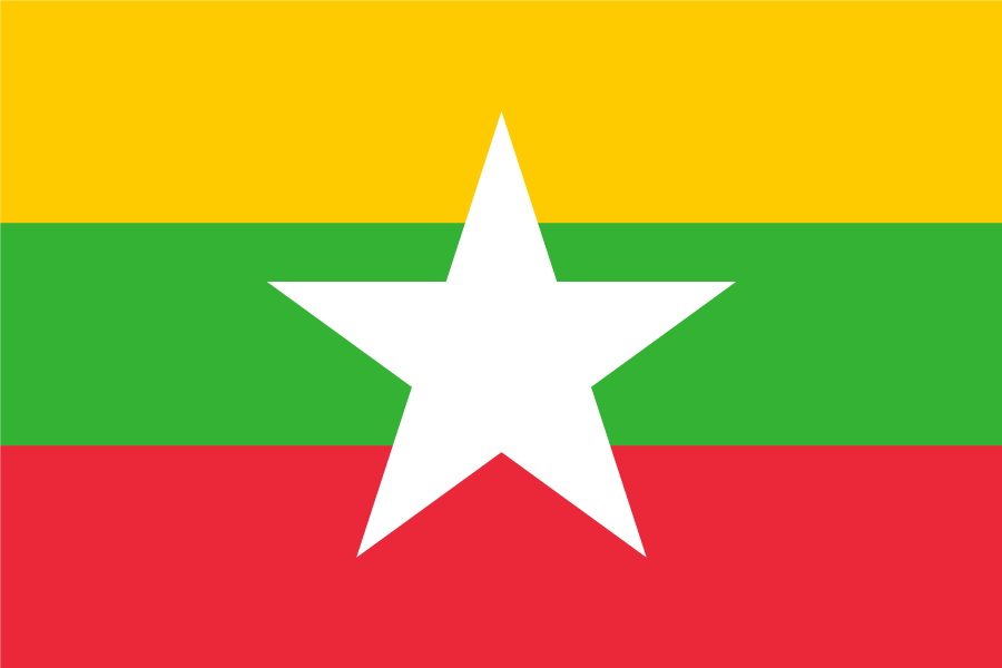 ミャンマー連邦共和国（Myanmar/MYA）の国旗無料素材イラストダウンロード　ai png