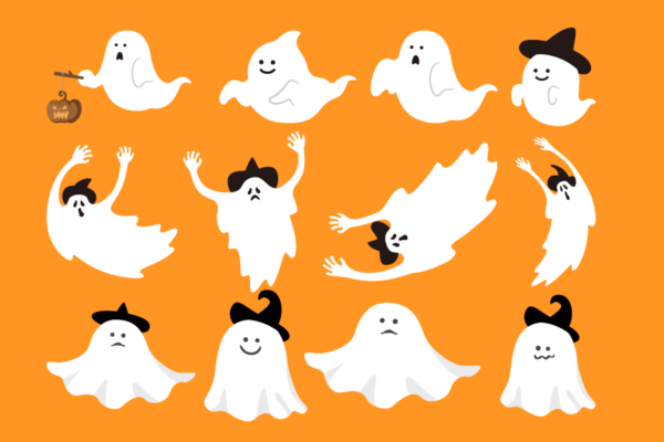 ハロウィンのかわいいゴーストのフリーイラストの無料素材イラストダウンロード（AI・PNG形式）