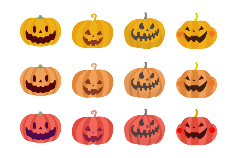 ハロウィンのジャック・オー・ランタンかぼちゃキャラの無料素材イラストダウンロード（AI・PNG形式）