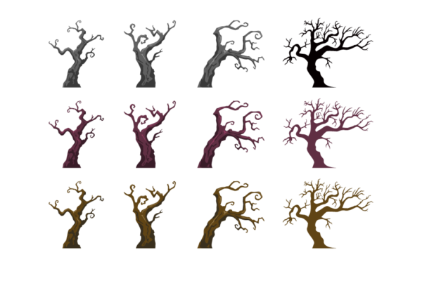 ハロウィンの無料枯れ木のイラストの無料素材イラストダウンロード（AI・PNG形式）