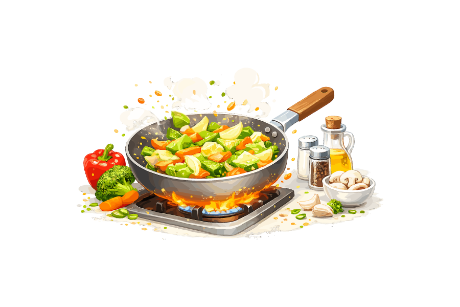クッキング・野菜炒めを作っているイラスト