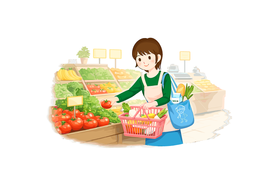 買い物をする主婦のイラスト