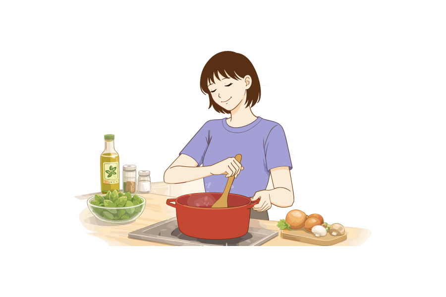 料理をしている女性のイラスト