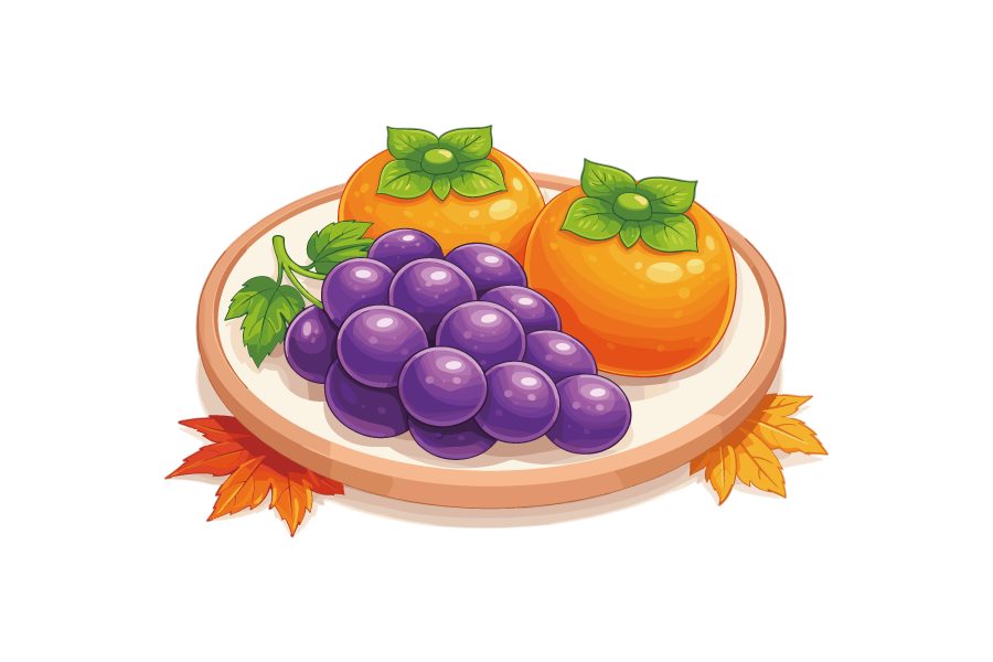 秋の味覚・柿と巨峰のイラスト