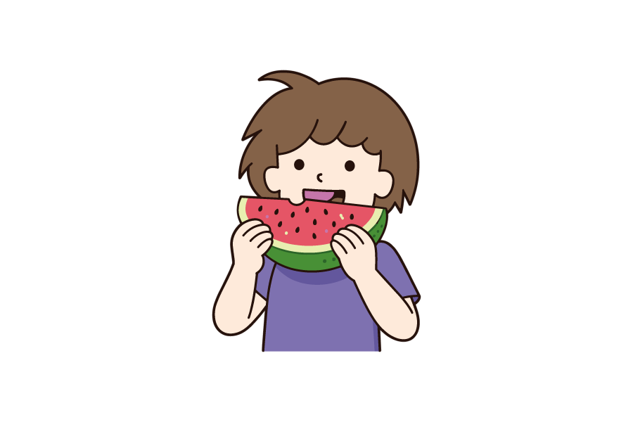 スイカを食べる男の子のイラスト