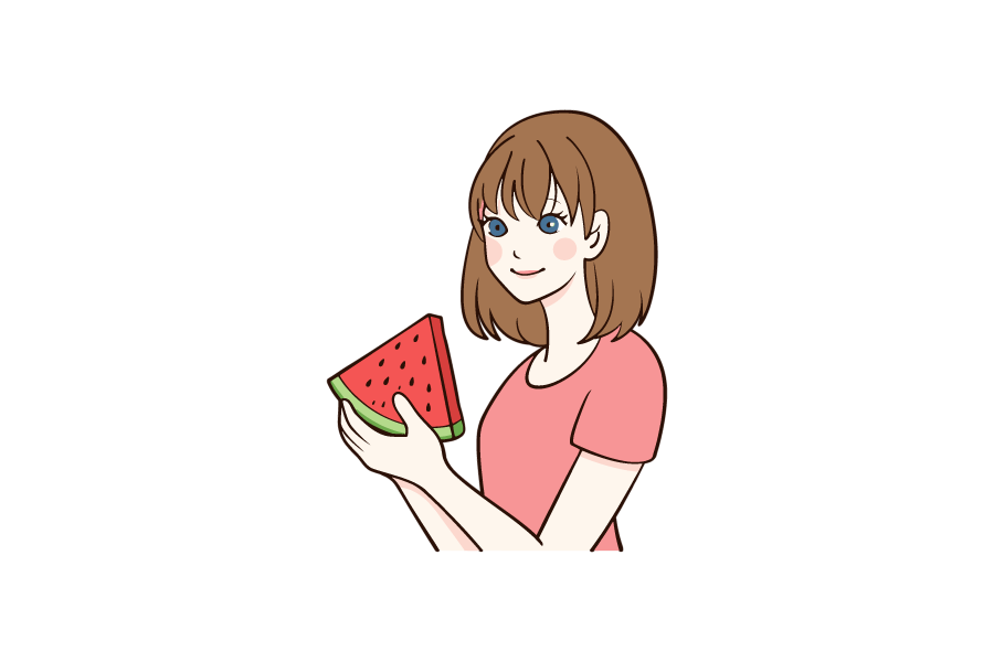 スイカと女性のイラスト