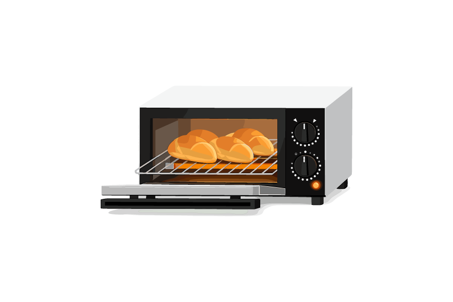 オーブントースターと焼けたパンのイラスト