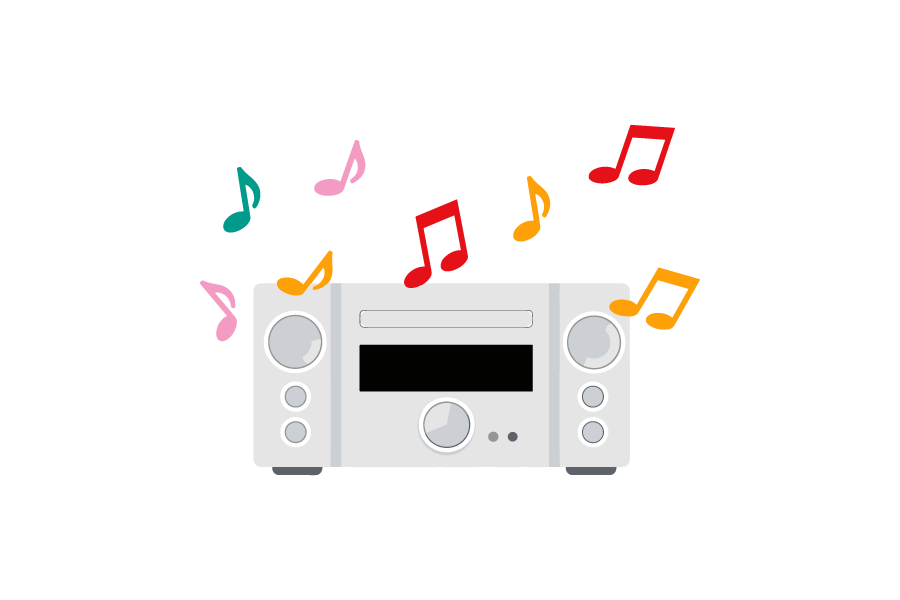 音楽が鳴ってるステレオコンポのイラスト